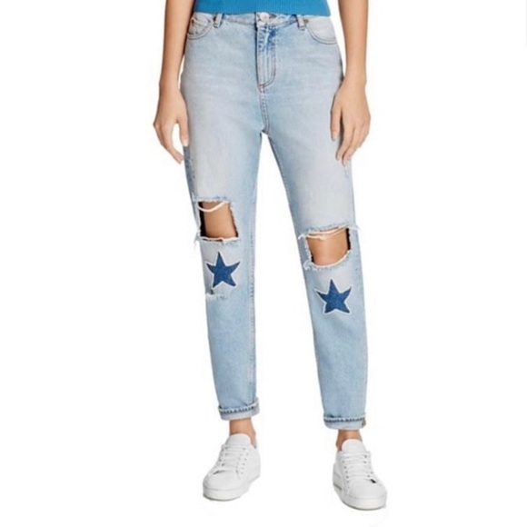 Sandro Paris | High Rise Pearl Star Light Wash Distressed Jeans Sz EU 34 US 4/27 - Picture 11 of 11